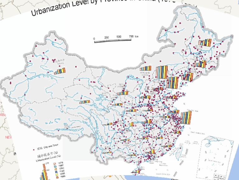 On line map of China 's sub - provincial urbanization level (1978-1998)