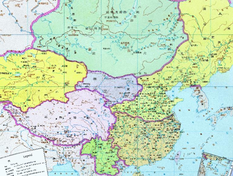 Historical map of the Southern Song Dynasty and the Jin Dynasty in 1208 AD