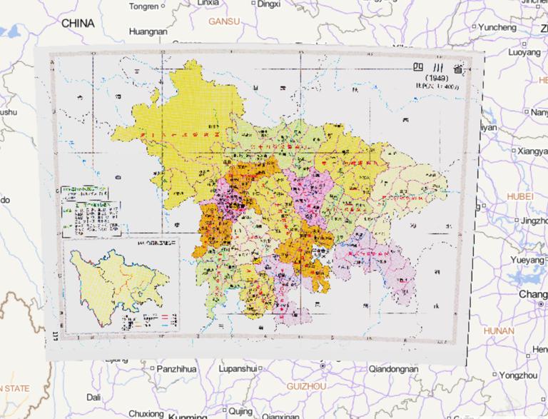 Historical Map of Administrative Divisions of 1949 in Sichuan Province, China