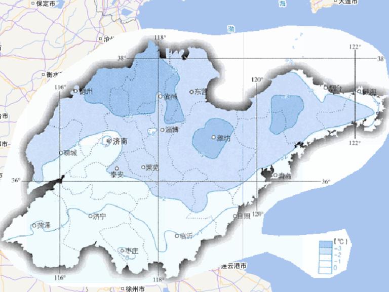 Online map of January average temperature in Shandong Province, China