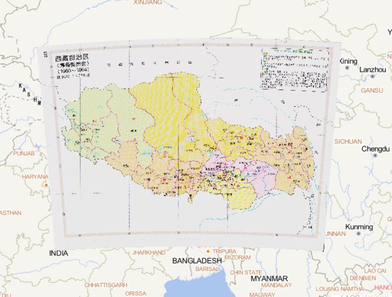 Administrative map of Tibet Autonomous Region, China (1960-1964)