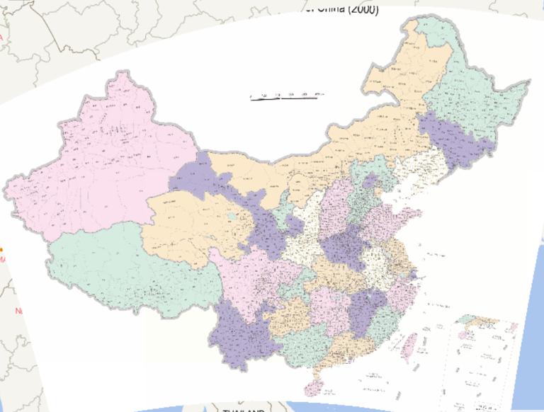 Online map of China 's county-based on administrative division (2000)