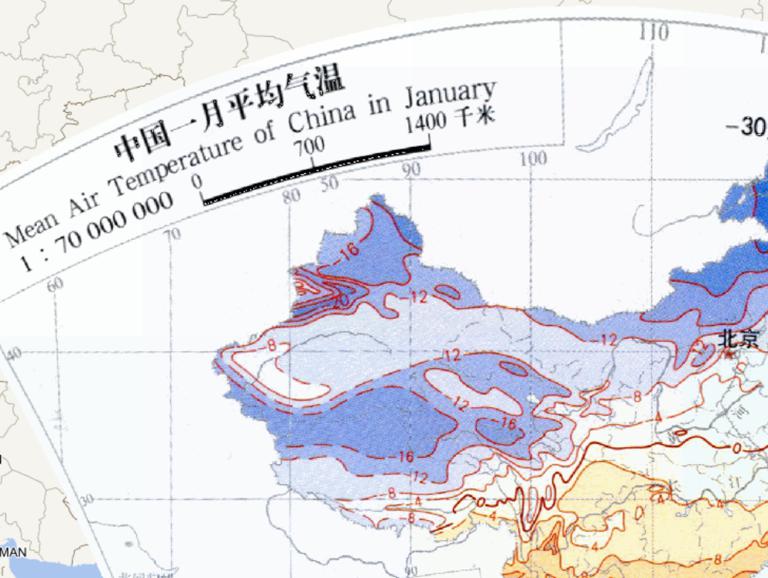 Online map of January average temperature in China