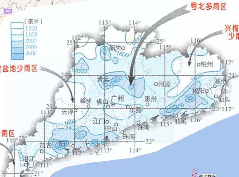 Online map of annual precipitation in Guangdong Province, China