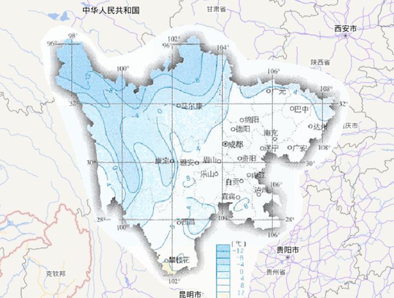 Online map of January average temperature in Sichuan Province, China