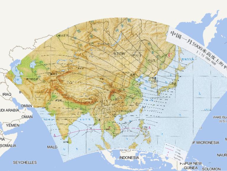 Online map of the mean flow field over 5000 meters above sea level in China January