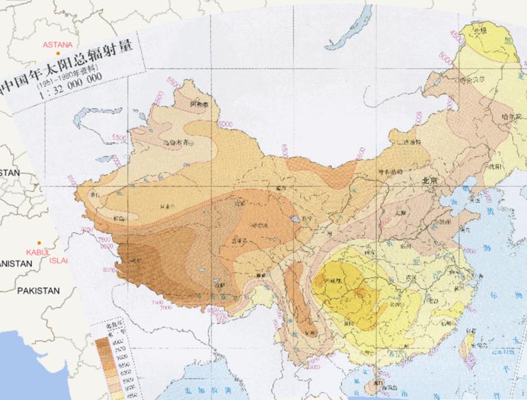 Online map of total solar radiation in China (1951-1980 data)