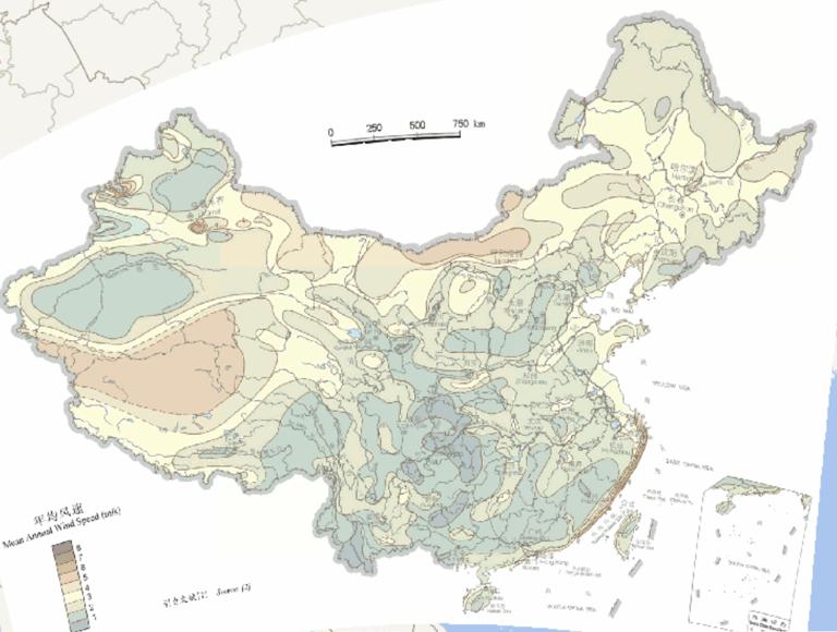 Online annual average wind speed map of China