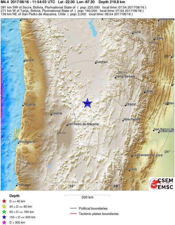 August 16, 2017 Earthquake Information of Potoso, Bolivia