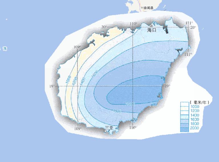 Online map of annual precipitation in Hainan Province, China