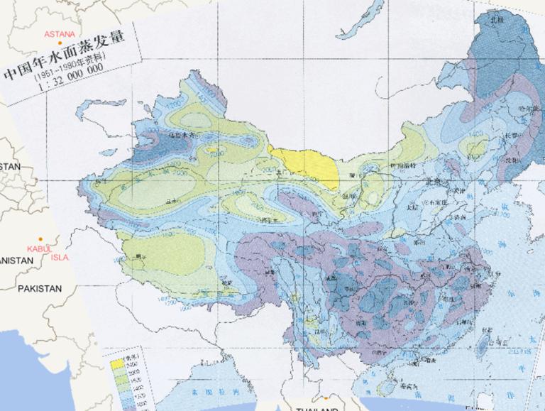 Online Map of Annual  Water Evaporation in China (1951-1980)