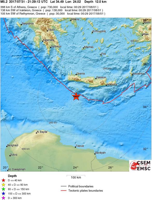 July 31, 2017 Earthquake Information of Crete, Greece