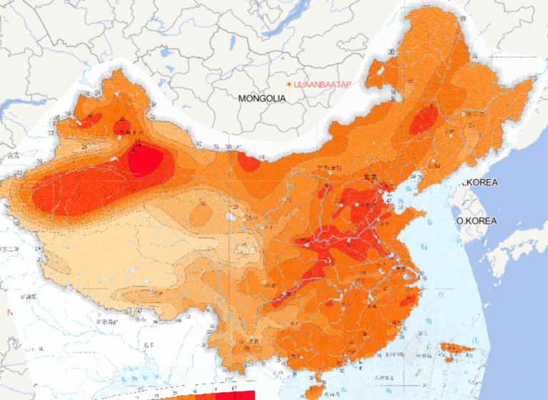 Online map of June maximum daily temperature distribution in China