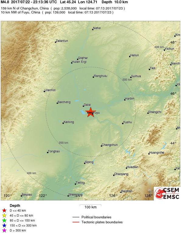 July 22, 2017 Earthquake Information of Jilin, China