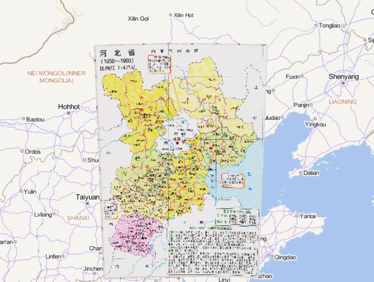 History map of administrative division (1958-1960) in Hebei Province, China