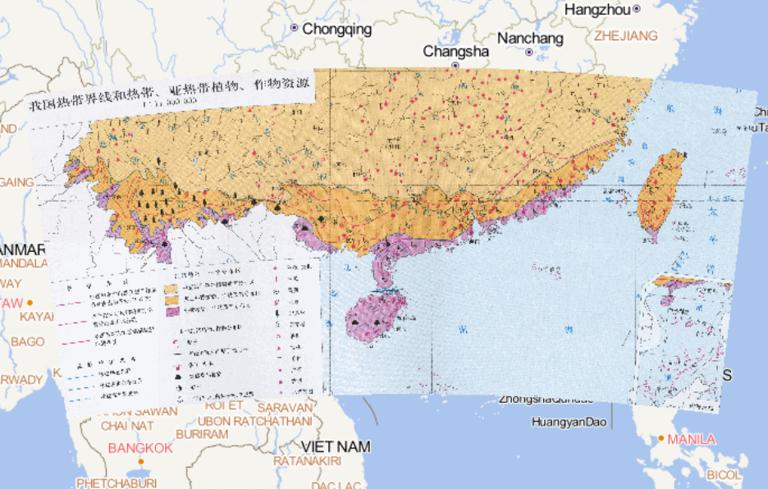 China 's tropical boundaries and tropical, subtropical vegetation, crop resources online map