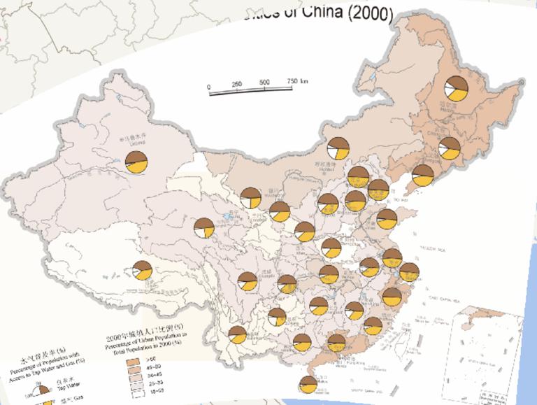 Online penetration of water and gas in Chinese cities (2000)