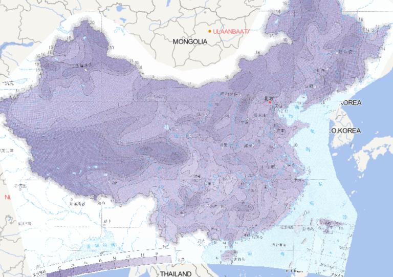 Online map of threshold distribution of 100 years of daily cooling in China