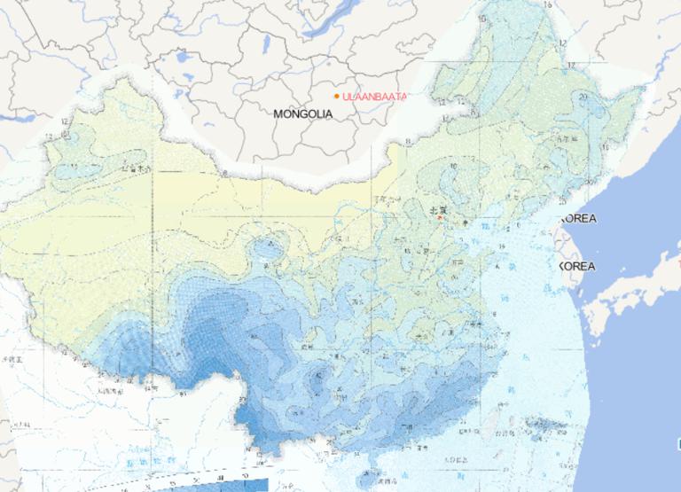 Online map of threshold distribution of 100 years continuous rainfall days in China