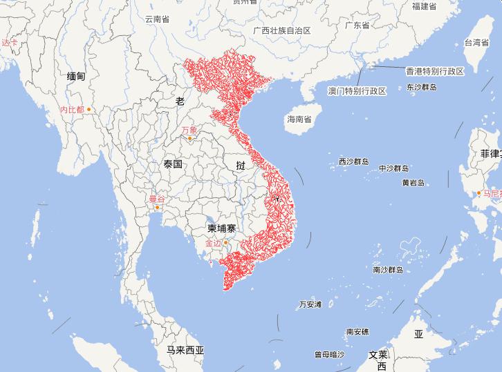 Online map of rivers distribution in Vietnam