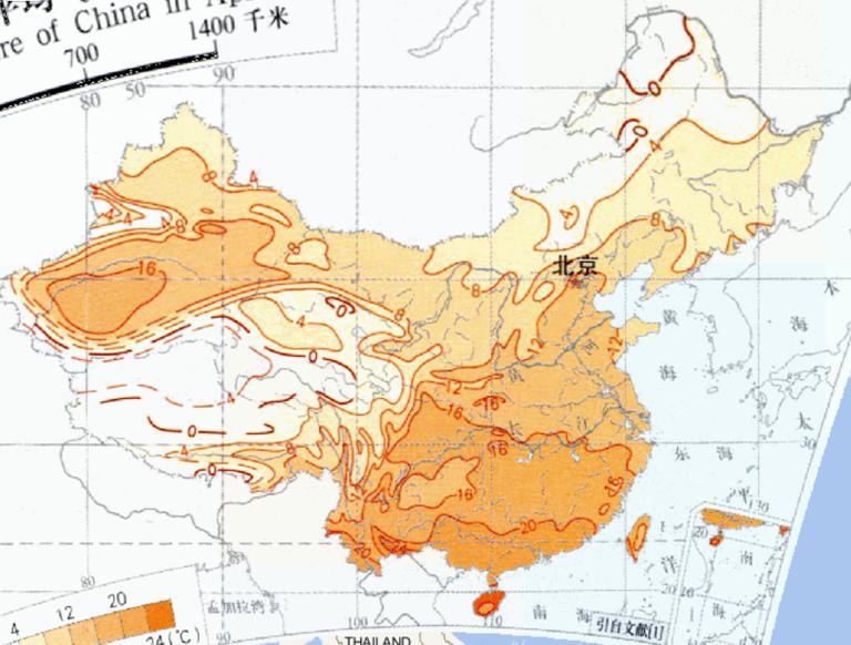 Mean Air Temperature of China in  April