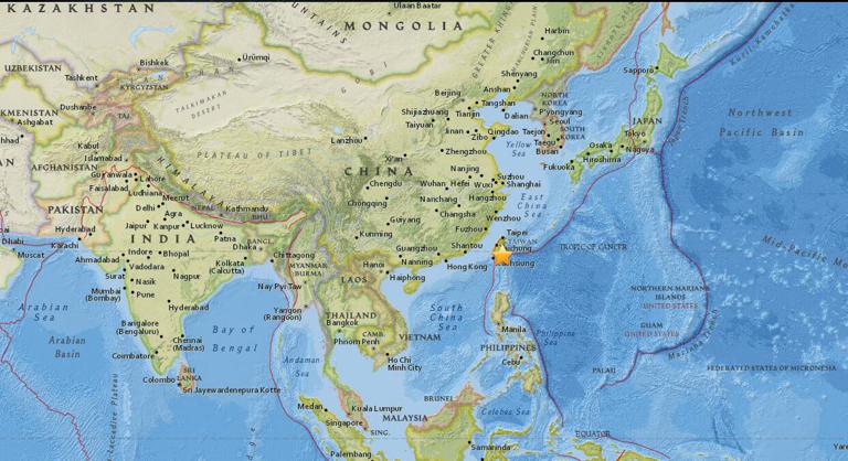 April 16, 2018 Earthquake Information of 39km NE of Taitung City, Taiwan