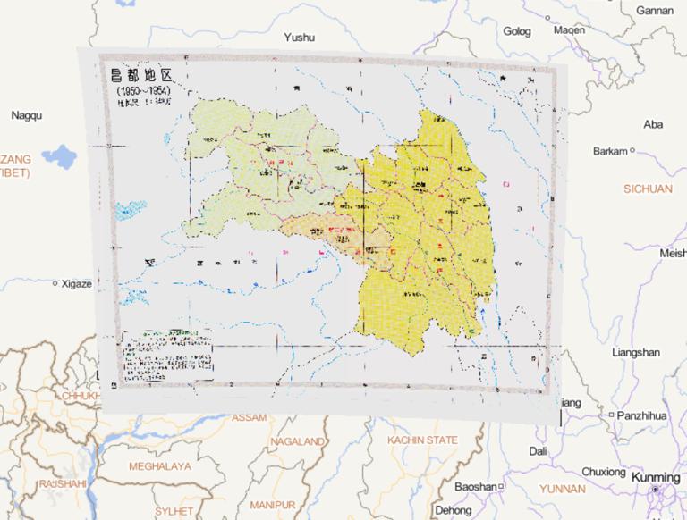 History map of administrative division (1950-1954) in Changdu, China