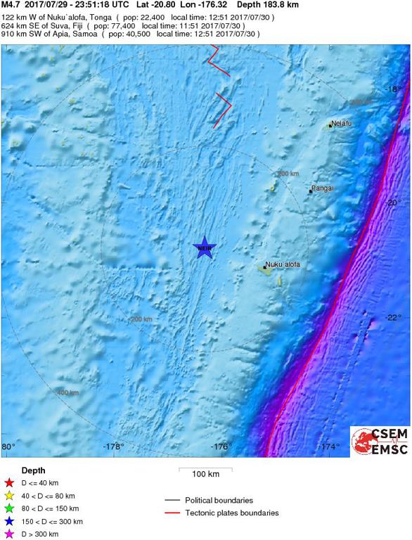 July 29, 2017 Earthquake Information of Fiji Region