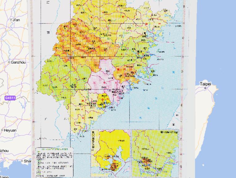 History map of administrative division (1994-1999) in Fujian Province, China