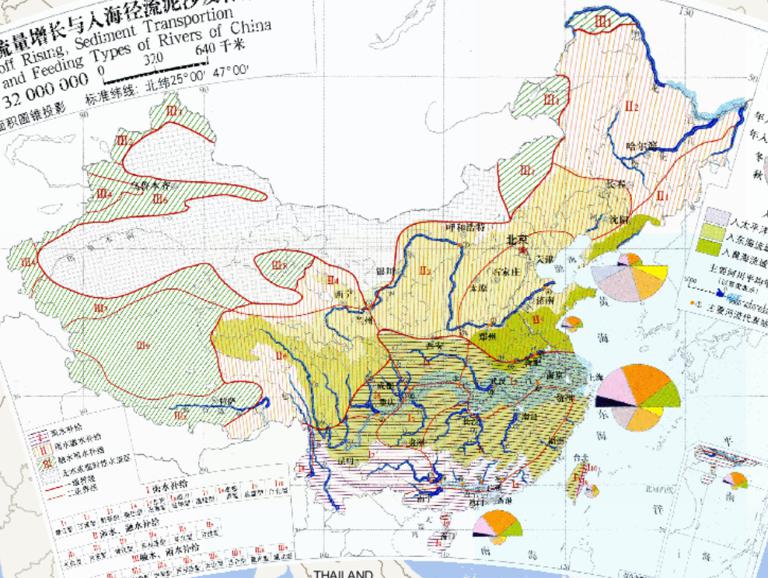 Runoff rising,sediment transportion into sea and feeding types of rivers of China