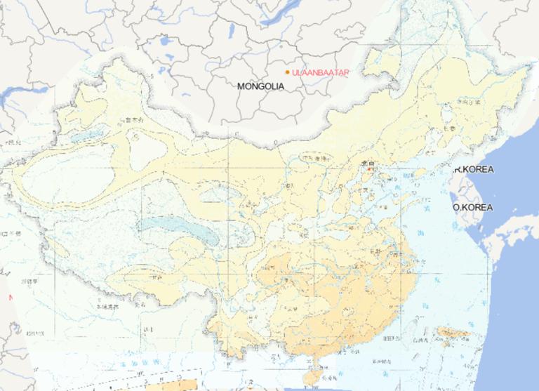 Online map of August minimum daily temperature distribution in China