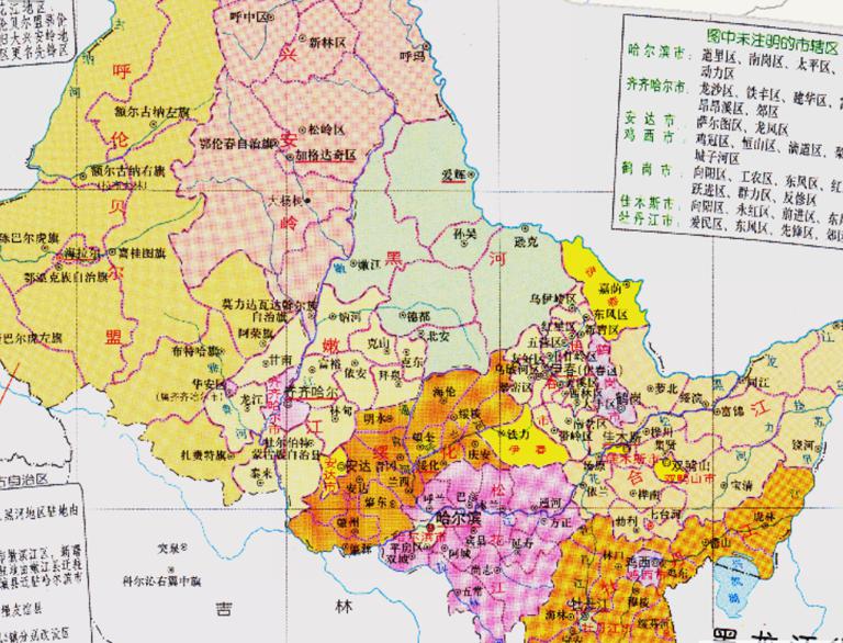 History map of administrative division (1969-1978) in Heilongjiang Province, China