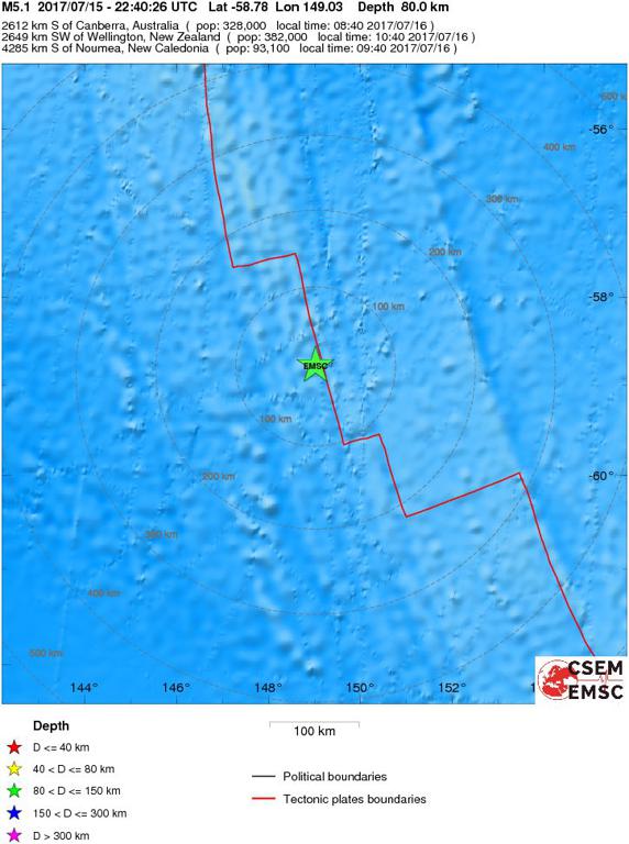 July 15, 2017 Earthquake Information of West of Macquarie Island