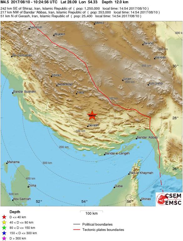 August 10, 2017 Earthquake Information of  Southern Iran