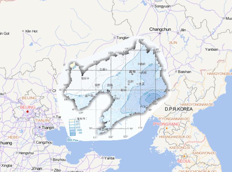 Online map of annual precipitation in Liaoning Province, China