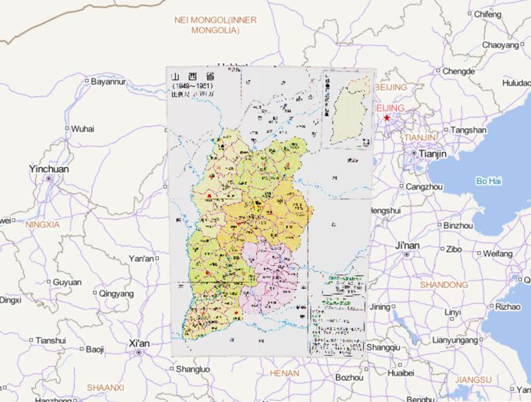 History map of administrative division (1949-1951) in Shanxi Province, China