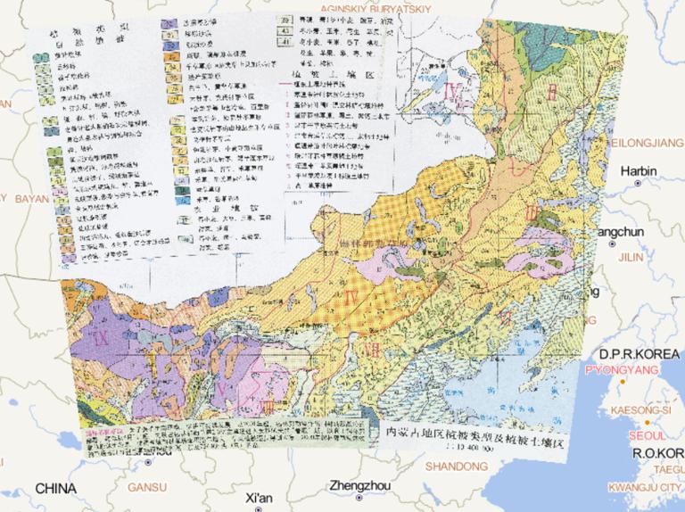 Vegetation types and soil area of Inner Mongolia area in China