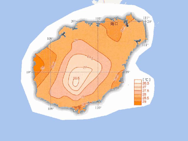 Online map of July average temperature in Hainan Province, China