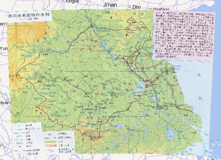 Online map of China's huaihe river drainage basin and water conservancy