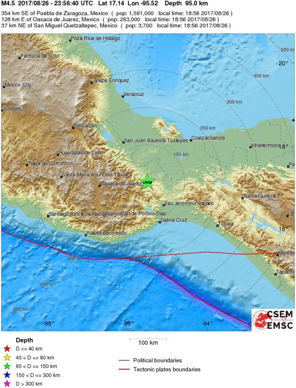 August 26, 2017 Earthquake Information of Oaxaca, Mexico