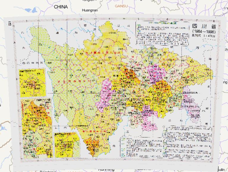 Administrative Map of Sichuan Province, China (1984-1996)