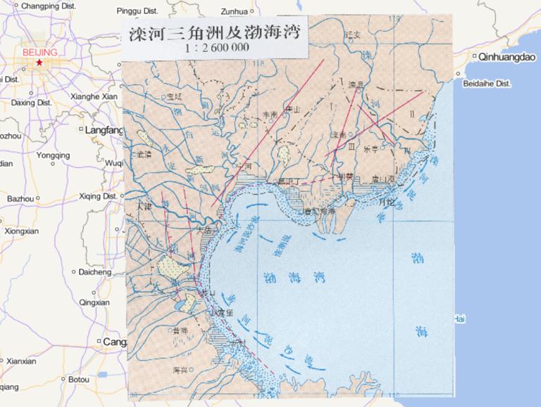 Online map of Luanhe River Delta and Bohai Bay in China