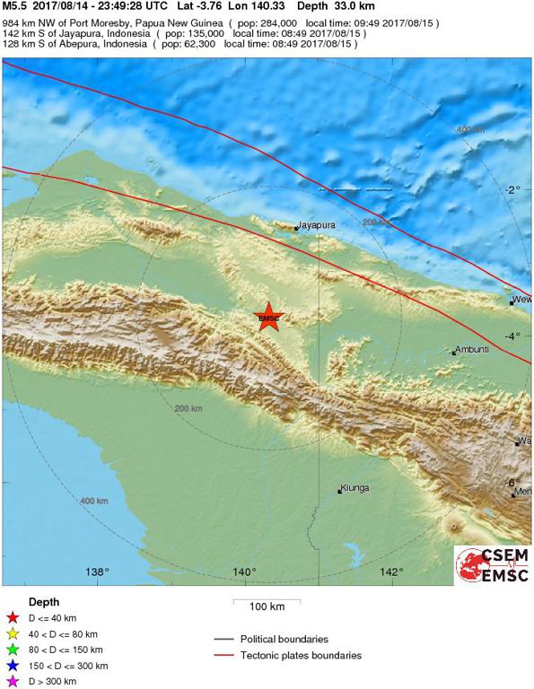 August 14, 2017 Earthquake Information of Papua, Indonesia