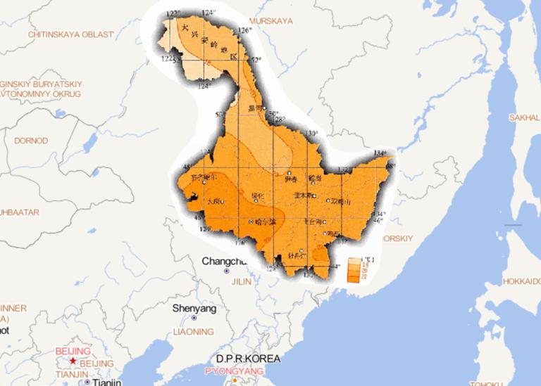 Online map of July average temperature in Heilongjiang Province, China