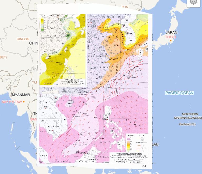 Online map of coastal sea surface temperature and sea current s in August in China