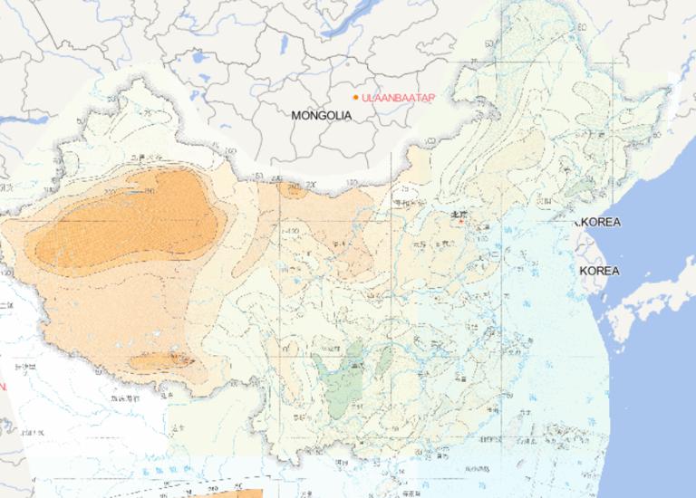 Online map of extreme value distribution of continuous precipitation free days in China