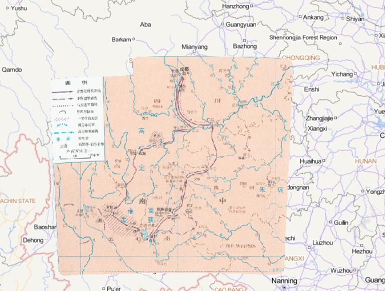 Online historical map of Zhuge Liang used troops in Nanzhong during the Three Kingdoms Period (225 years)