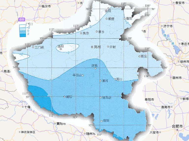 Online map of January average temperature in Henan Province, China