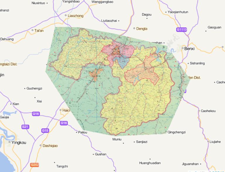 Liaoning city of Liaoyang province in 1995 Hongwei District Taizihe District arch Long Ling District in Liaoyang county map