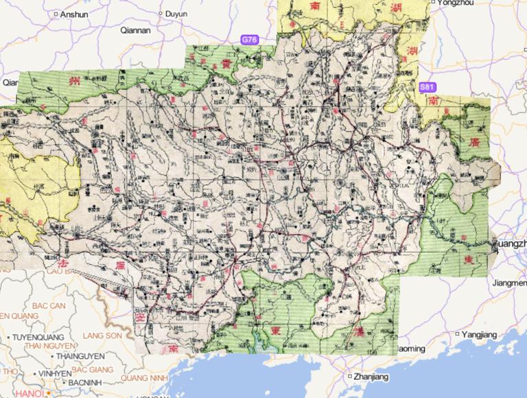 Online Map of Guangxi Province in 1933 during the Republic of China